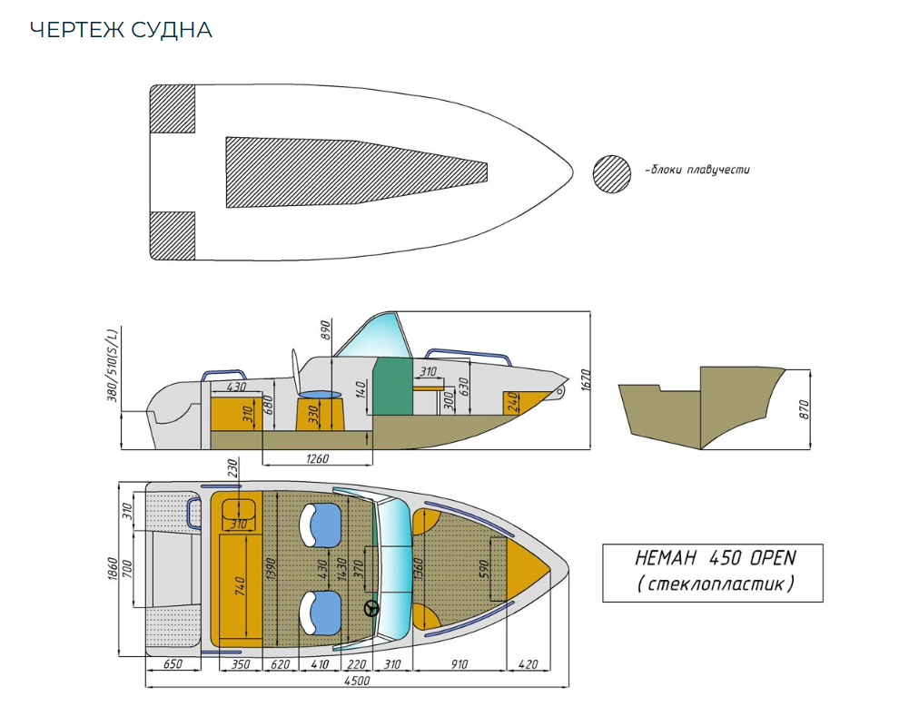 Стеклопластиковый катер Neman-450 Open в Чебоксарах